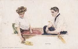 Drifting Canoe Couple Romance Moffat 1908 Postcard C12 - £2.35 GBP
