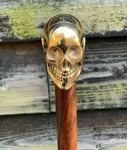 Elegant Victorian Walking Cane With Golden Brass Skull Handle 3 Fold Wooden Cane - £26.90 GBP