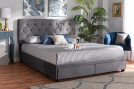 Paxton Gray Velvet Fabric Upholstered 2-Drawer King Size Platform Storag... - $15,073.62 MXN