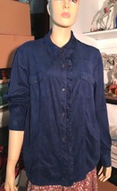 Women&#39;s Dark Blue Sleeved XL Susan Graver Ruffled Shirt - £7.85 GBP