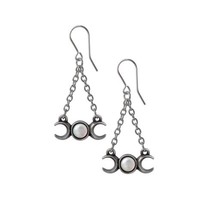 Alchemy Gothic E474 - Wiccan Moon Earrings Triple Moon Crescent Dropper - £23.98 GBP