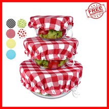 Versatile Set of 3 Red Plaid-2 Bowl Covers - Eco-Conscious Kitchen Essen... - $553.96 MXN