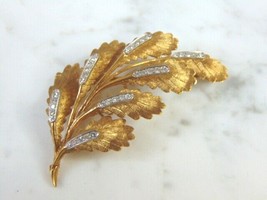 Womens Vintage Estate 18K Gold Diamond Oak Leaf Brooch 14.5g E817 - £1,869.71 GBP