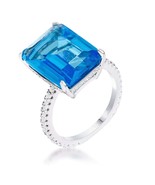 Silvertone Rhodium Plated Brass Large Emerald Aqua 15CT CZ Engagement Ring - $40.00