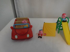 Peppa Pig Talking School Bus + Playground Playset + Yellow Rv Camper + Red Car - £29.36 GBP
