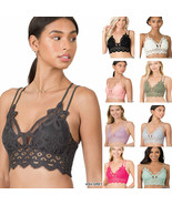 Womens Crochet Lace Bralette Top Cross Strap Smocked Back - $27.37 CAD