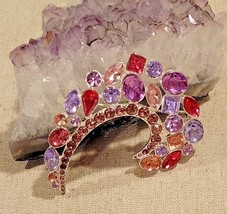 Vintage Pink Lavender Faceted Rhinestone Swoosh Wave Arch Brooch Pin Sil... - $17.37