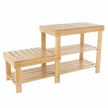 Wooden Bamboo Shoe Rack Seat 2 Tiers High Quality 33 x 18 Inch Natural Wood - £67.92 GBP