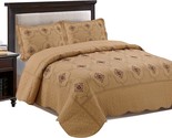 Taupe, Burgundy, And Brown 3-Piece Fully Quilted Embroidery Quilts Bedsp... - £65.36 GBP