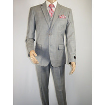 Mens Three Piece Suit Vested VITALI Soft Fabric With Sheen M3090 Stone Gray 3pc image 2