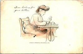 Vtg Postcard 1905 Artist Signed UDB - I am Looking for Your Letter - $9.85