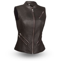 Women Fairmont Soft Naked Cowhide With Zippered Pockets Biker Vest by Fi... - £110.16 GBP+