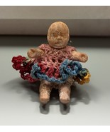 Vintage Dollhouse Miniature Rubber Baby Doll Figurine Tatted Crochet Dre... - $9.65 CAD