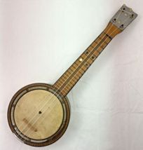 Antique Banjo Ukulele Banjolele MELE or BRUNO Maple &amp; Calfskin F Hole Resonators - £190.82 GBP