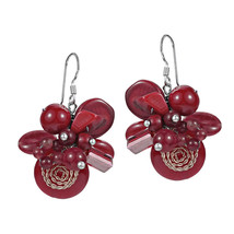 Cluster Flower Coral Stone Rose Gold Accent .925 Silver Dangle Earrings - £6.97 GBP