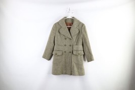 Vtg 50s 60s Rockabilly Womens 10 Wool Tweed Herringbone Double Breasted Coat USA - £63.19 GBP