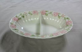 Beautiful  Metlox Vernon Ware Divided Oval Serving Bowl Dish Pink Rose 11 1/2&quot; - £18.08 GBP