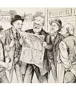 1930s-40s Art Print 1900s Era Men Gathered At Post Office Reading Newspa... - $183.98 MXN
