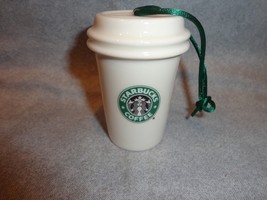 Starbucks 1992 Green And White To Go Cup Ornament Ceramic Released 2011 - $14.80