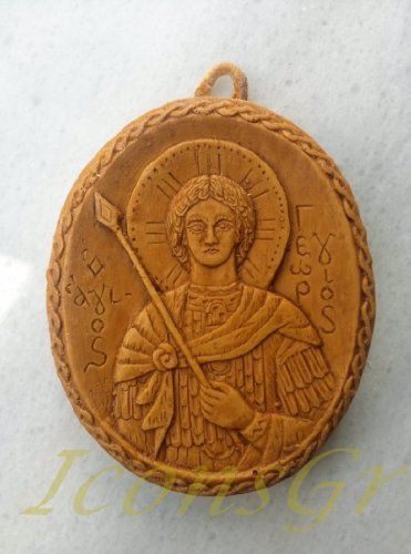Handmade Carved Aromatic Icon Blessed From Mount Athos of Saint George 89