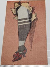 Rare 1907 Pincushion WOMANS STOCKING LEG Unposted Striped FABRIC Undivided - £12.37 GBP