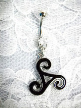 Maori Tribal Tattoo Tri Swirl Galaxy With Clear Cz Ss Navel Belly Ring - £6.31 GBP