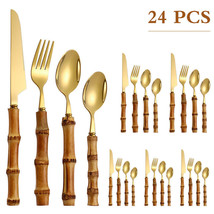 24 PCS High Quality Creative Bamboo Style Stainless Steel Spoon Set - £47.01 GBP