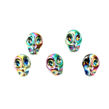 40 Halloween Rainbow AB Electroplate Small 10x8mm 3D Muertos Skull Glass Beads - £5.37 GBP