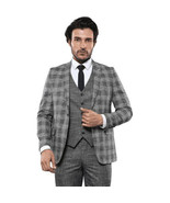 Men 3pc European Vested Suit WESSI by J.VALINTIN Extra Slim Fit JV37 Bla... - €129,21 EUR