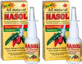 Nasol Natural Nasal Sinus Spray 1oz/30 ml [2 Pack] | Relief from Sinus Pressure, - £58.13 GBP