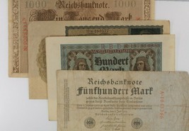 1910-1922 Germany 4-Notes Currency Set // 100 500 1000 10,000 Mark Bills - £38.66 GBP