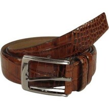 Men Genuine Leather Belt PIERO ROSSI Turkey Soft Crocodile print 1014 Cognac image 5