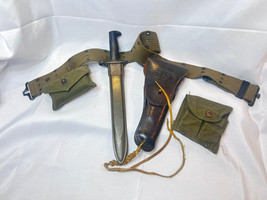 WW1 US Pistol Holder AFH Bayonet Web Belt 1950&#39;s Cartridge &amp; First Aid P... - $395.95