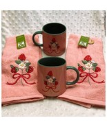 Strawberries &amp; Bows Coordinating Pink 16oz Mugs &amp; Kitchen Towels -NEW - $43.32 CAD