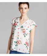 Joie Suela Silk Top Size XS White Pink Green Rose Floral Print V Neck Blouse - £31.13 GBP