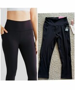 X by GOTTEX Crop Leggings Black Activewear Pants Pockets Small Tummy Com... - $23.76