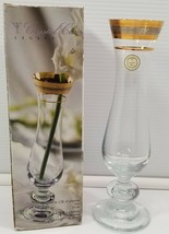 Crystal Clear Legacy Glassware 10&quot; Flower Bud Vase Made in Turkey Gold Trim  - £7.77 GBP