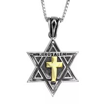 TerraSantaStore Handmade Messianic Jewish Pendant Star of David w/Cross Gold Jer - $105.84