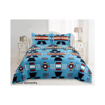 Geometric Pattern Bedding Set   Queen &amp; King Size Quilted Bedspreads Velvet Blue - £65.66 GBP+