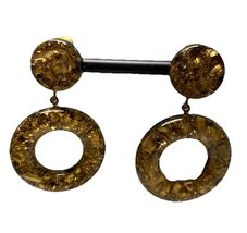 Vintage Resin Circles Clip On Earrings Embedded w/ Gold Material Made in... - $28.49