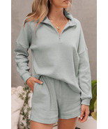 Gray Ribbed Zipper Sweatshirt &amp; High Waist Shorts Set - $792.81 MXN