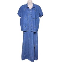 Vintage Jane Ashley Denim Dress Modest Womens Blue Jean Maxi Butterfly u Embroid - $62.99