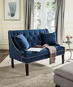 Safavieh Home Collection Zoey Navy Blue and Espresso Velvet Settee - $908.99