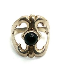 Vtg Sign Sterling Silver Southwest Sandcast Repousse Black Onyx Wide Ring 8 1/4 - £40.86 GBP