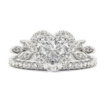 3.5Ct Heart Simulated Diamond White Gold Plated Halo Engagement Wedding Ring Set - £131.85 GBP