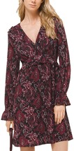 MICHAEL Michael Kors Womens Shirred Flounce Dress,Black/Maroon,Medium Petite - £116.52 GBP