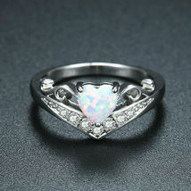 1.25CT Heart CutFire Opal Engagement Ring 14K White Gold Over Women Wedding Band - £69.71 GBP