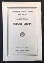 Rudolph Serkin Concert Program Northrop University of Minnesota 1946-47 Season - £15.81 GBP