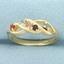 Vintage Rainbow Gemstone Twist Design Ring in 14k Yellow Gold - $400.00