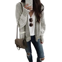 Short Cardigan For Women Checkered Long Sleeve Open Front Chunky Knit Ov... - £56.05 GBP